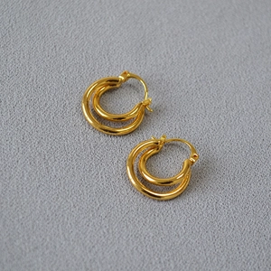 Brass Gold Plated Double Hoop Earrings For Women Minimalist Twisted Geometric Round Versatile Fashion Commuter Jewelry