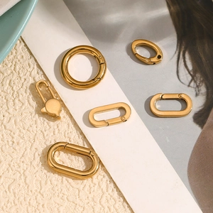 Polished 18K gold plated geometric spring clasp jewelry connectors for DIY necklaces