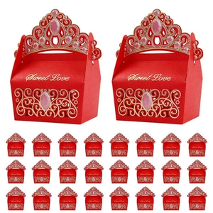 European crown paper candy box set for weddings featuring red hollow design and sweet love text