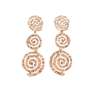 Boucles d'oreilles vintage en or rose avec texture spirale et pendentifs ronds