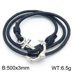 Detail view of black woven leather strap with silver anchor clasp showing dimensions