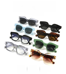 Detailed collection of square chunky frame sunglasses in multiple vibrant colors and finishes