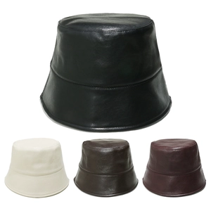 Chic Women Bucket Hat PU Leather Solid Color Minimalist Windproof Fisherman Cap For Autumn Winter