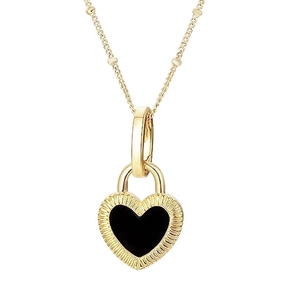 Elegant gold S925 silver necklace featuring black heart pendant and delicate beaded chain