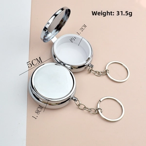 Portable mini metal pill box keychain with mirror and round chrome finish storage case