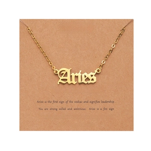 18k gold plated stainless steel Aries zodiac necklace with cursive letter pendant on gift card