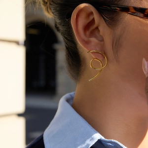 18K gold plated stainless steel spiral butterfly earrings with irregular curved lines