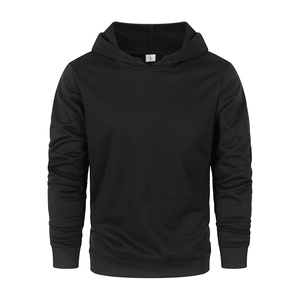 Men's black loose-fit drawstring hoodie made from premium knit loopback cotton fabric