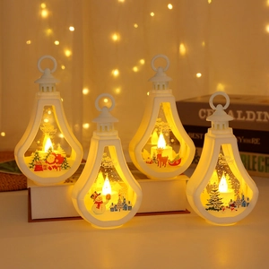 LED Christmas Lantern Decorative Wind Lamp Warm Light Night Light Hanging Ornament For Holiday Party Home Decor Patterns Santa Snowman Elk