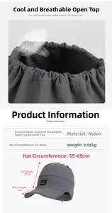 Detailed technical diagram of breathable nylon sun visor cap with dimensions and weight
