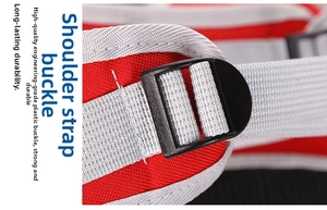 Close-up of durable black plastic strap buckle and high-density nylon webbing for pet carrier