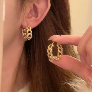 Créoles En Alliage Plaqué Or Style Vintage Français Maillons De Chaîne Avec Strass Géométriques Évidés Pour Femmes