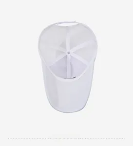Detailed interior view of white breathable mesh baseball cap with reinforced stitching