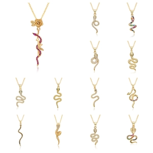 Snake Pendant Necklace Gold Plated Copper Micro Pave Zircon Choker Fashion Jewelry For Women