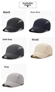 Detailed view of quick-dry baseball caps in five colors with breathable mesh panels