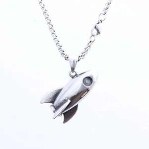Punk style rocket pendant necklace in silver finish with polished chain for men