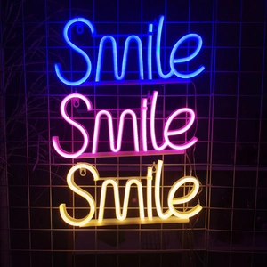 Enseigne Néon LED En Forme De Lettre Smile Alimenté Par USB Pile Suspension Murale Lampe D'ambiance Décor De Maison Bar Chambre