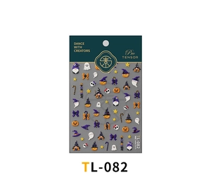 Detail of 3D embossed Halloween nail art stickers with pumpkin and ghost motifs TL-082