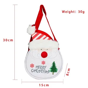 Santa Claus themed Christmas gift bag with white faux fur trim and 30cm height dimensions
