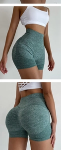 Vue détaillée du short de sport vert sans couture à taille haute avec effet sculptant