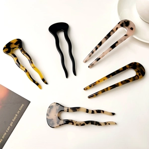 Acetate U Shaped Hair Stick Tortoiseshell Vintage French Minimalist Bun Holder Fork Pin For Women Elegant Styling