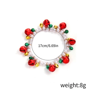 Christmas charm bracelet with red green bells and white pearls, 17cm length 8g weight
