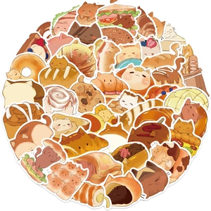 Set of 50 cute cartoon cat and bakery stickers for DIY laptop and guitar decoration