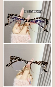 Detail of leopard print cat eye glasses frames with fashionable bicolor tortoiseshell finish