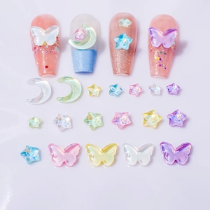 Chic aurora moon star and butterfly resin rhinestones for 3D nail art decoration set