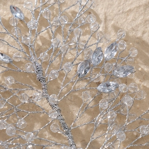 Elegant bridal crystal hairband with silver wire branches and sparkling clear rhinestones