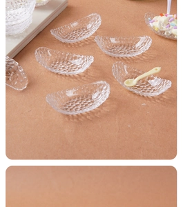 Miniature clear crescent banana boat bowl with hammered texture for DIY dollhouse crafts