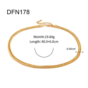 Detailed view of gold stainless steel flat snake chain necklace with size dimensions