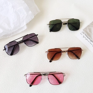 Kids square metal sunglasses with multi-color UV protection lenses in stylish retro design