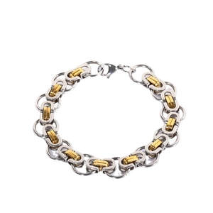 Flat Byzantine titanium steel chain necklace in two-tone gold and silver finish