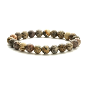 Elastic beaded bracelet with natural tiger eye and lava stones in earthy brown and black tones