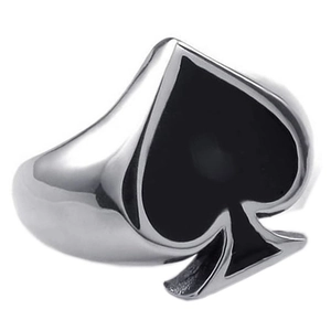 Fashionable stainless steel ring featuring a black spade symbol in minimalist silver finish