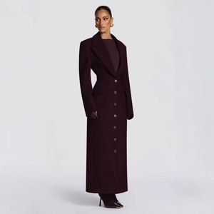 Women Long Wool Coat Elegant Slim Fit Single Breasted Overcoat With Belt Notched Lapel British Style Autumn Winter
