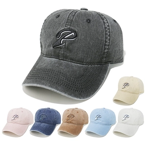 Washed Cotton Baseball Cap Vintage Letter P Embroidery Adjustable Dad Hat Sunshade Retro Sporty Casual For Women Men