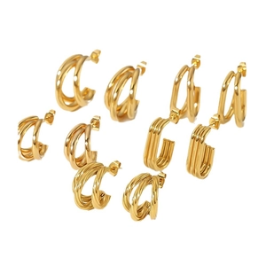 Set of four 18k gold-plated stainless steel earrings with C-shaped and twisted designs