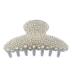 Vintage Silver Large Hair Claw Clip For Women Shiny Rhinestone Acrylic Shark Clip High End Hair Accessory