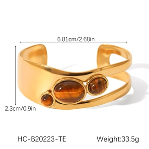 Detailed size and weight specs for the hollow gold tiger eye cuff bangle