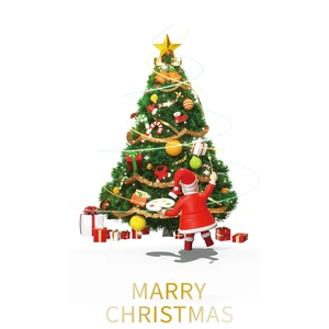 3D Merry Christmas tree wall stickers with Santa Claus and gift boxes for window display