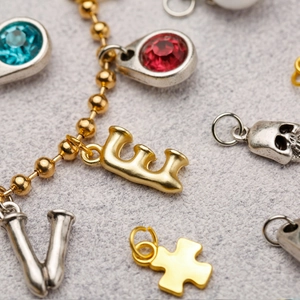 Alloy skull and LOVE letter charms with colorful gemstones for DIY jewelry making