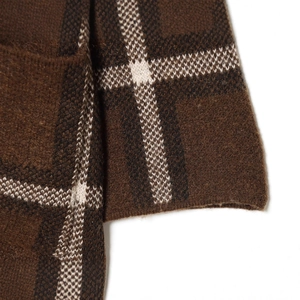 Classic brown plaid knit short coat for women with high-quality wool texture details