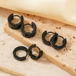 Sleek black stainless steel huggie hoop earrings set in three sizes for men and women