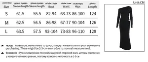 Detailed size guide table for bodycon dress with bust, waist and hip measurements
