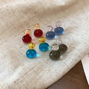 Dopamine Color Contrast Gourd Stud Earrings With 925 Sterling Silver Earring Post Translucent Resin Alloy Jewelry For Women