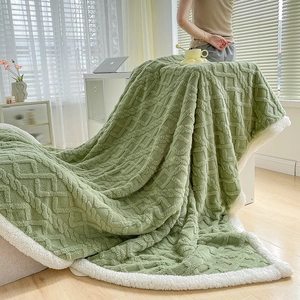 Sage green sage diamond textured velvet blanket with thick white sherpa fleece backing