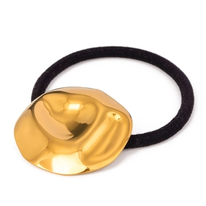 Classic 18k gold plated stainless steel heart charm on elastic black hair tie
