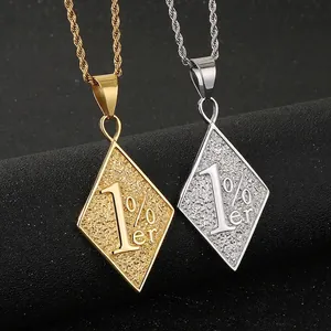 Collier Pendentif Losange Acier Inoxydable 1%er Gaufré Texture Roche Biker Punk Bijoux Pour Hommes Avec Chaîne Torsadée